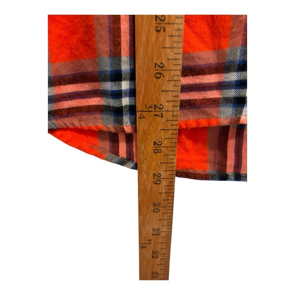 Uniqlo Top Womens XL Orange Plaid Flannel‎ Contrast Collar Pockets Lightweight - Picture 6 of 8